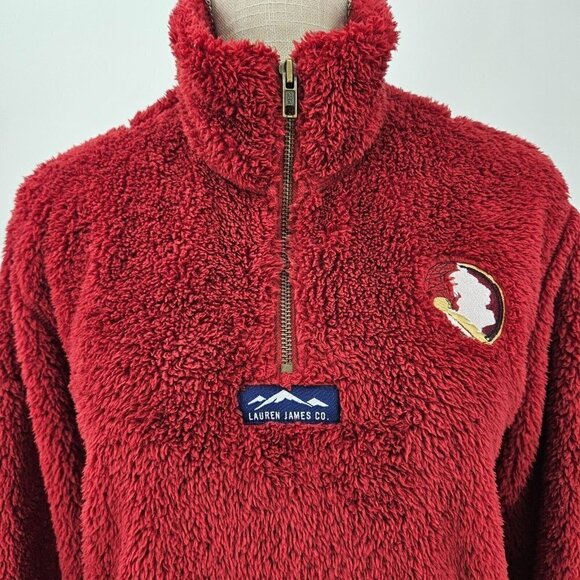 Lauren James Preptec Linden Sherpa 1/4 Zip Sweatshirt Red FSU Women's XS Preppy - Picture 4 of 11